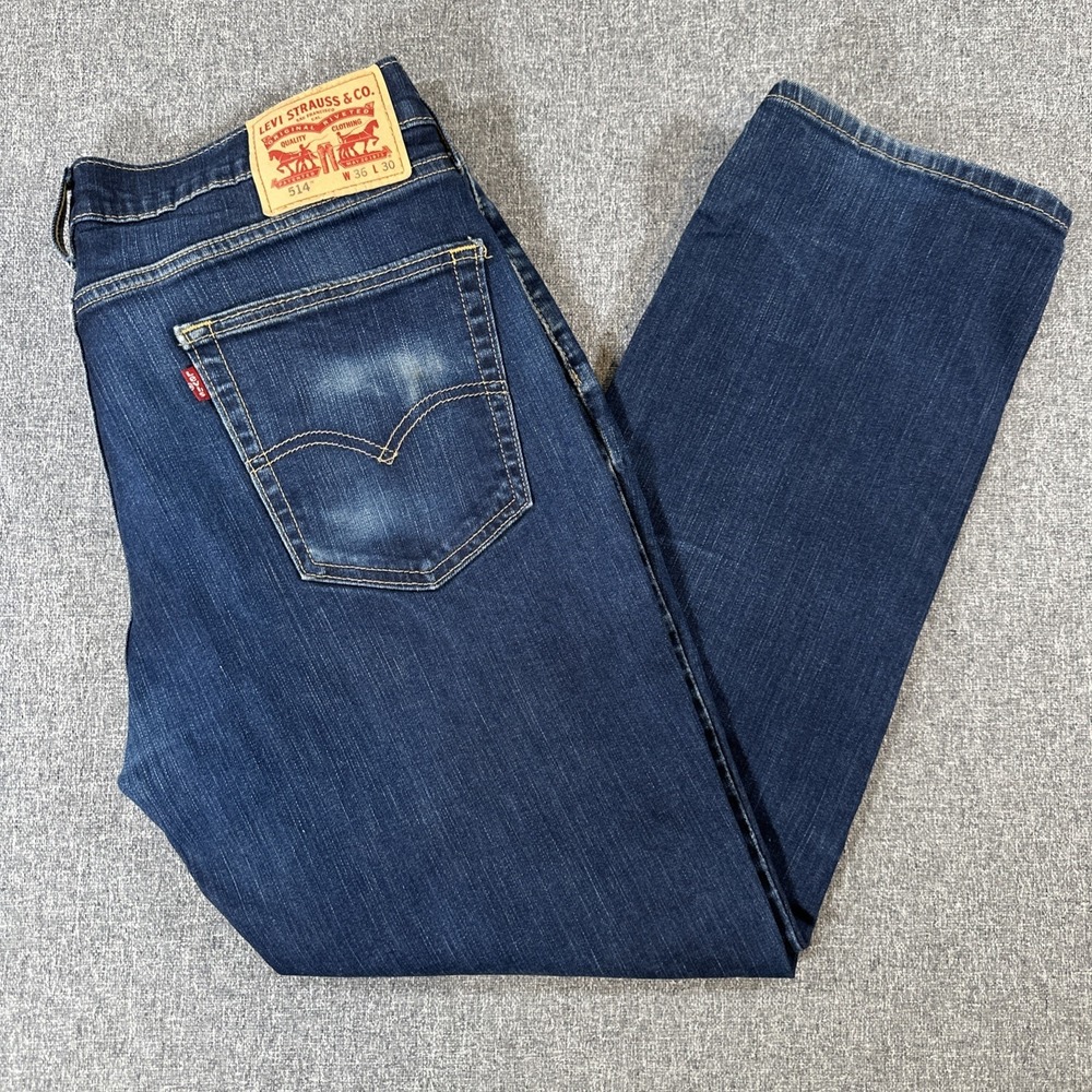 Levis 514 Jeans Mens 36 x 30 Straight Leg Regular Fit Dark Wash Denim Pants